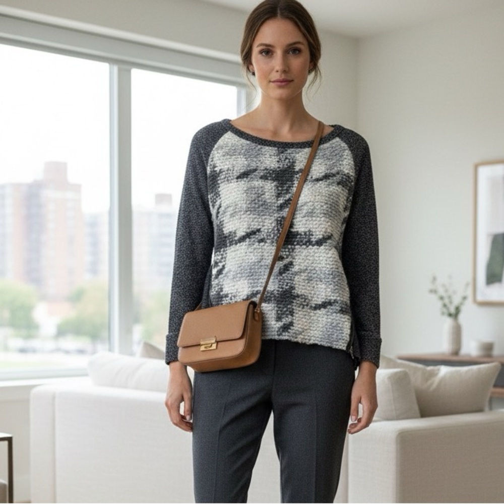 Dolan Anthropologie oversized S wool mohair blend plaid side zip gray sweater